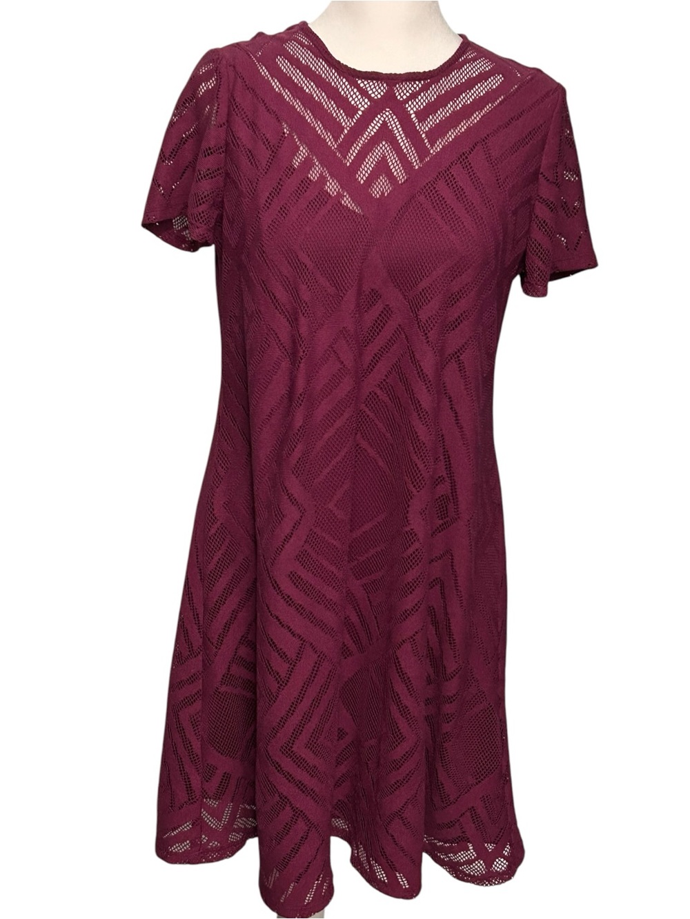 London Times Magenta Geometric Lace Fit & Flare Dress Size 8